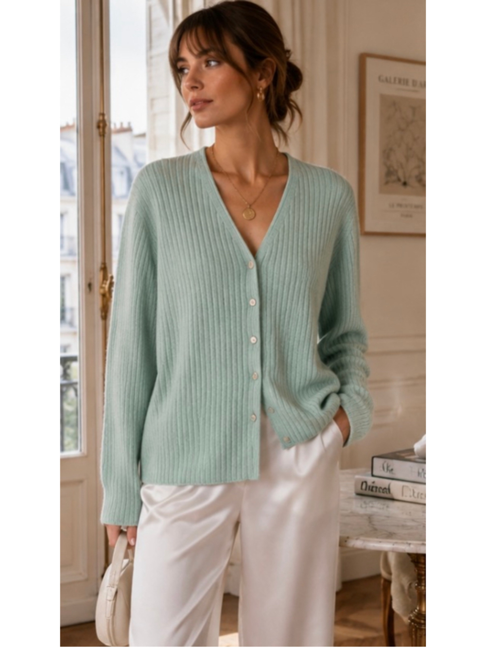 Women's Ballantyne Cashmere Cardigan Sweater Size M Light Green